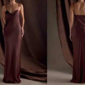 Meshki Sweetheart Satin Maxi Dress - Dark Chocolate w/shawl (brand new)